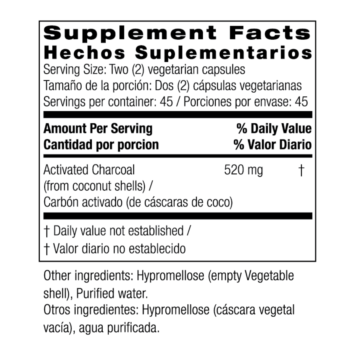 Carbón Activado 520 Mg (90 Capsulas), Bio Nutrition