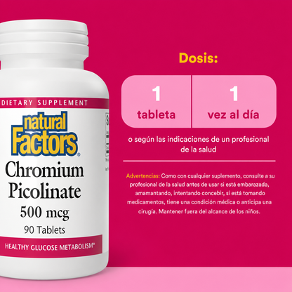 Picolinato de cromo 500 mcg 90 tab, Natural Factors