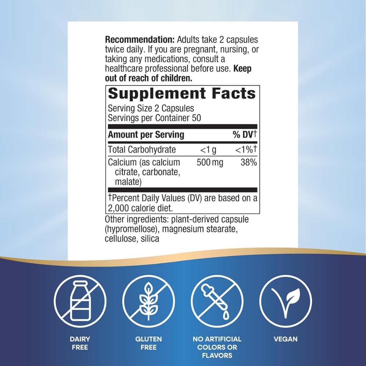 Citrato de Calcio - Carbonato & Malato - 500mg - 100 Cápsulas