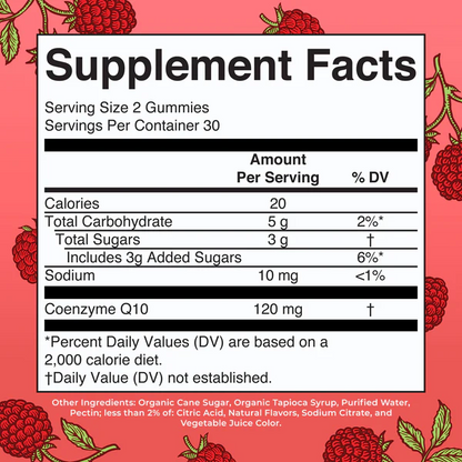 CoQ10 (Coenzima Q10) Gomitas/ CoQ10 Gummies, Raspberry, 60 ct