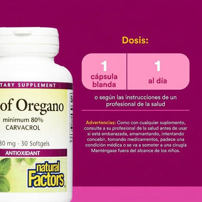 Aceite de Oregano 180 mg 30 sg, Natural Factors