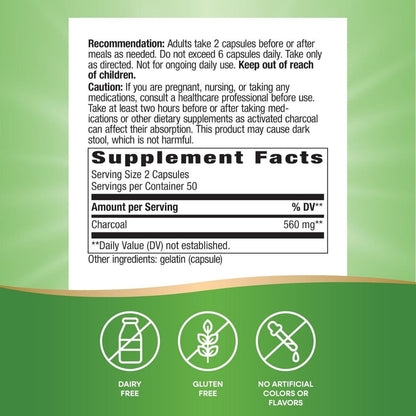 Carbón Activado - 560mg - 100 Cápsulas