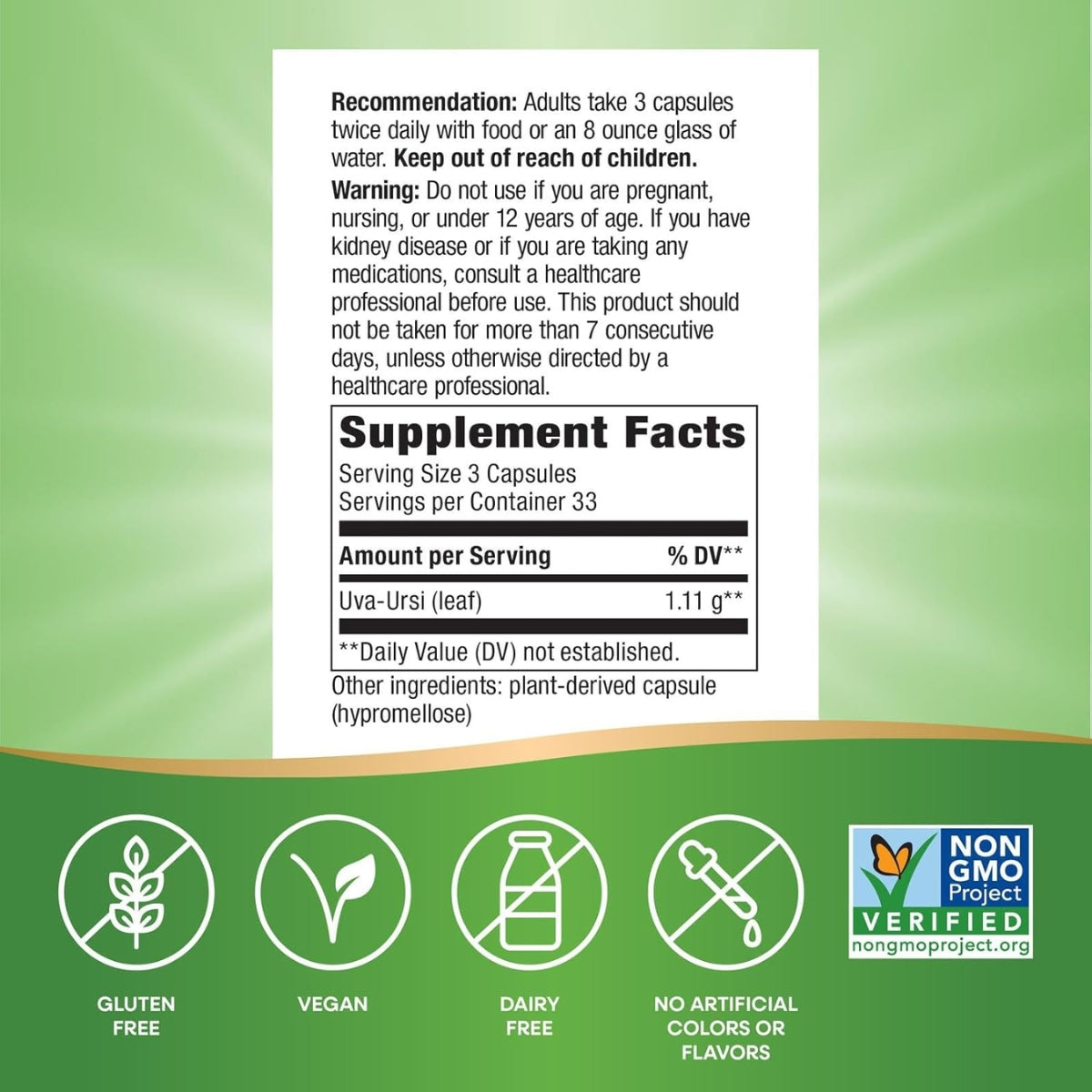 Uva Ursi - Hojas - 1,110mg - 100 Cápsulas Veganas