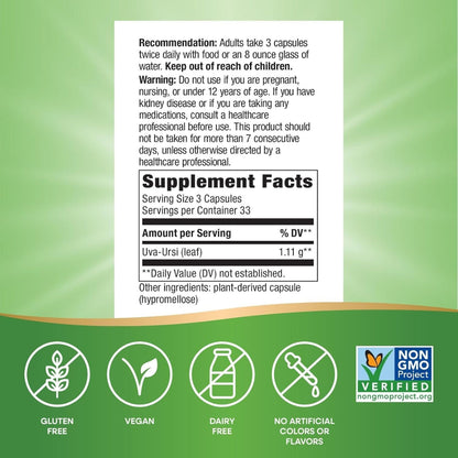 Uva Ursi - Hojas - 1,110mg - 100 Cápsulas Veganas