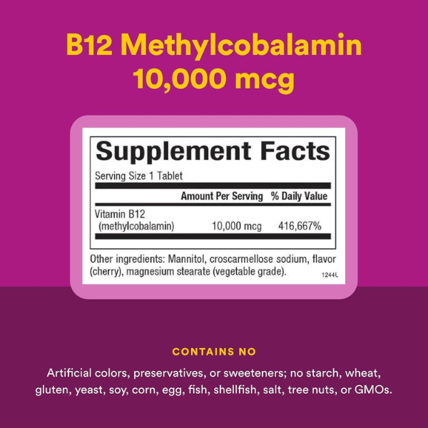 B12 Metilcobalamina 10,000 mcg Masticable 30 tab, Natural Factors