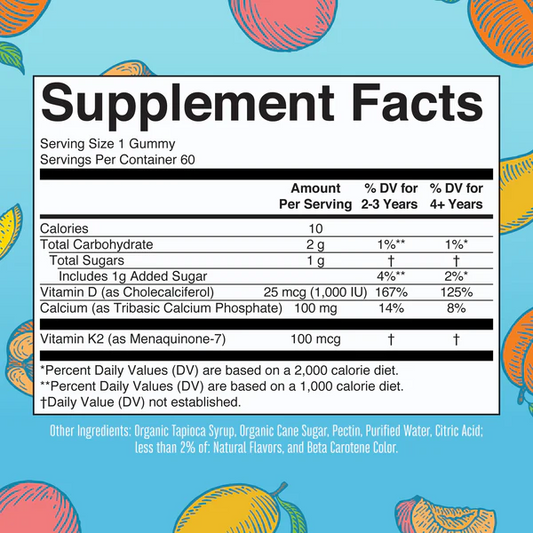 Calcio K2 + D3 en gomitas (60 gomitas) / Vitamin K2+D3 Calcium Gummies, Peach Mango & Apricot, 60 ct
