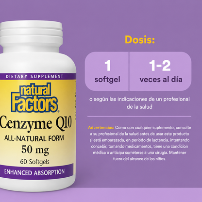 Coenzima Q10 50 mg En una Base de Aceite de Salvado de Arroz 60 sg, Natural Factors