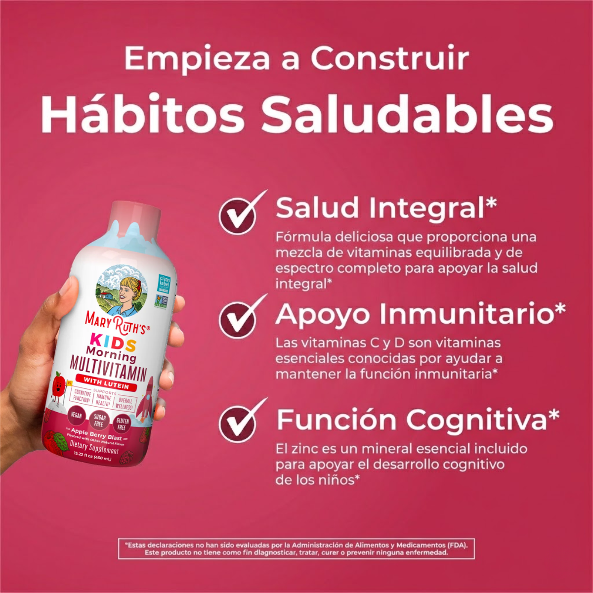 Multivitaminico Matutino para Niños  Liquido Sabor Manzana y Bayas (15.22 fl oz 450 ml), Mary Ruth's