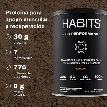 Proteína sabor Cacao para Alto Rendimiento (578 gr), Habits