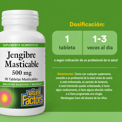 Jengibre Masticable 500 mg 90 tab, Natural Factors