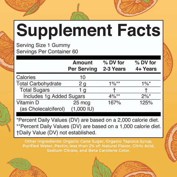 Vitamina D3 en gomitas / Vitamin D3 Gummies, Lemon Strawberry Orange, 60 ct