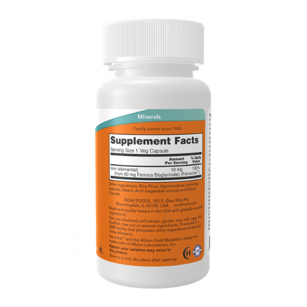 Hierro 18 mg (120 VegCaps) / Iron 18 mg Bisglycinato. Sin estreñimiento.