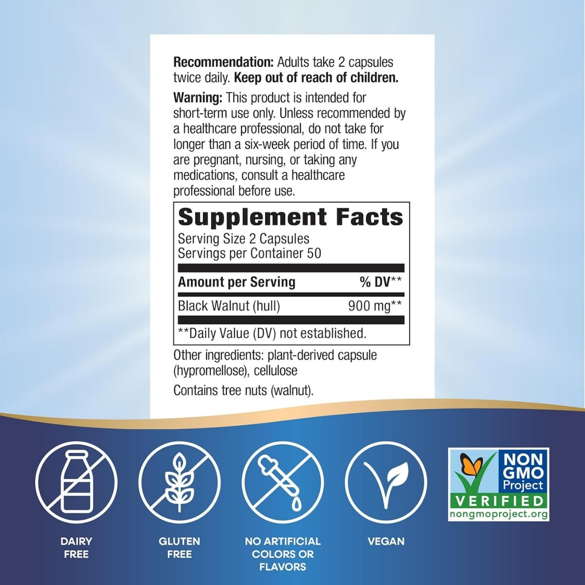 Nuez Negra - Cáscara - 1,000mg - 100 Cápsulas Veganas
