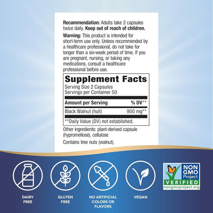 Nuez Negra - Cáscara - 1,000mg - 100 Cápsulas Veganas