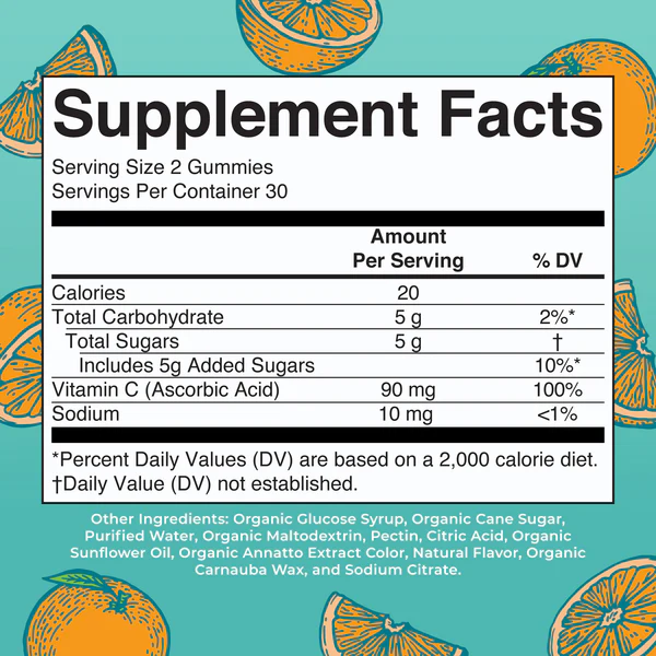 Vitamina C gomitas para niños orgánicos (60gomitas) / Kids Vitamin C Gummies, Orange, Org, (60ct)
