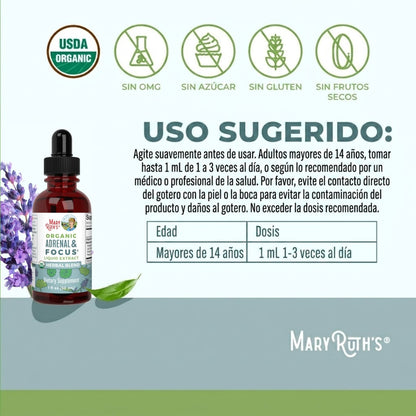 Mezcla de hierbas orgánicas suprarrenales y de enfoque 1oz (30ml) /Adult Adrenal & Focus Drops, Org, 1 oz