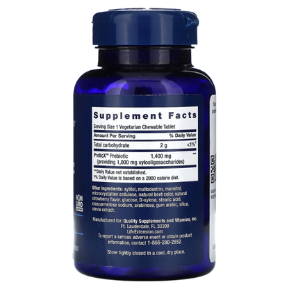 FLORASSIST® Prebiotico Sabor Fresa (60 tab vegs masticables), Life Extension