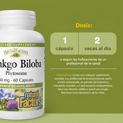 HerbalFactors® Ginkgo Biloba Fitosoma 60 mg 60 cap, Natural Factors