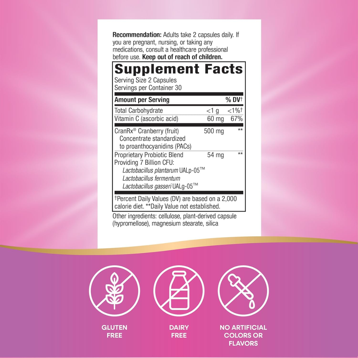 CranRx Arándano Rojo Bioactivo - Women's Care con Probióticos - Siete Mil Millones de Cultivos - Salud Urinaria - 60 Cápsulas