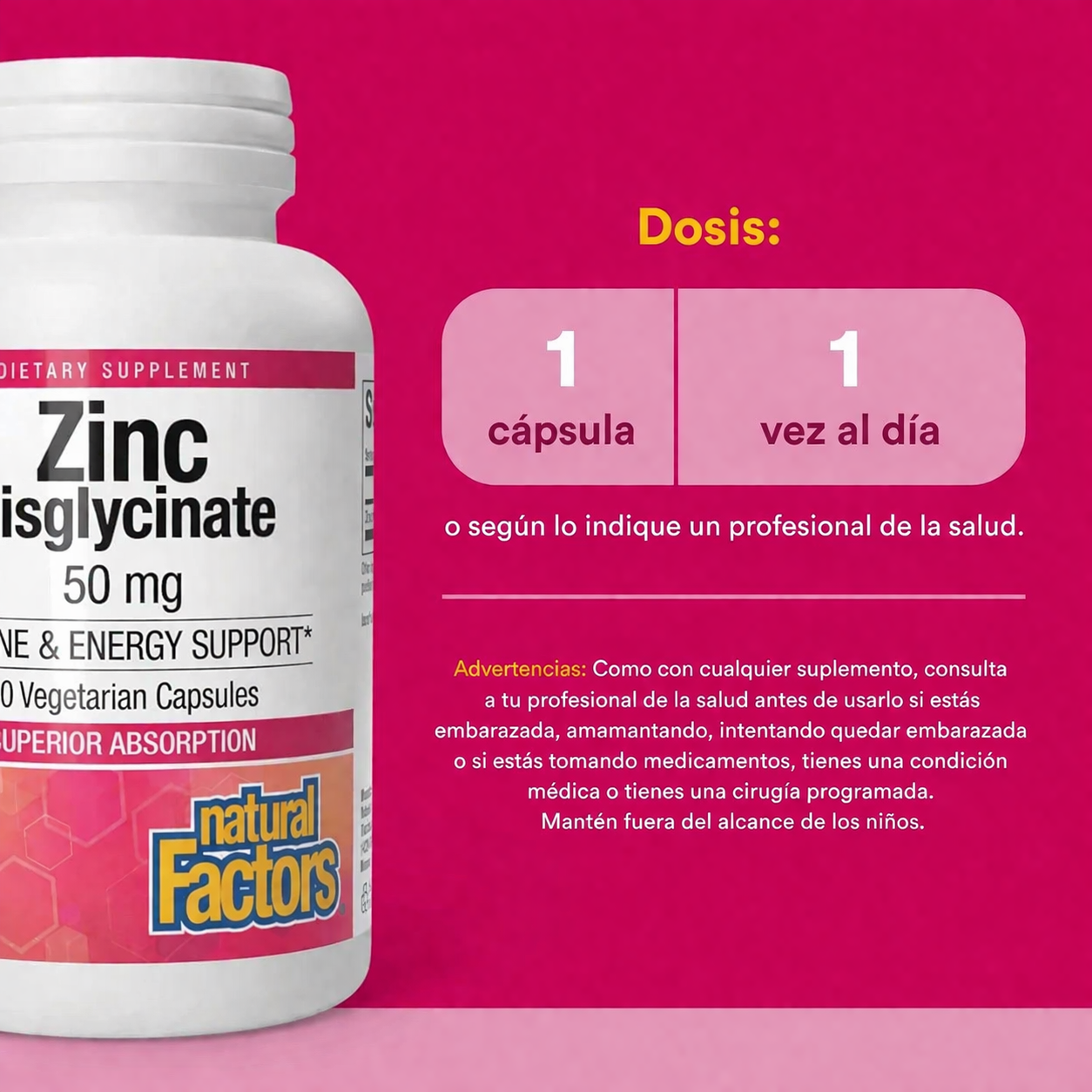 Bisglicinato de Zinc 50 mg 60 vcap, Natural Factors