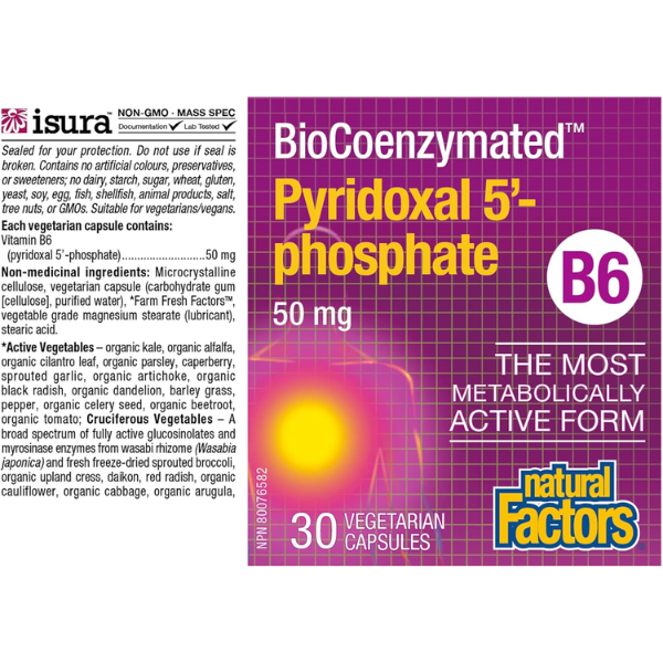 BioCoenzymated® Pyridoxal 5'-phosphate 50 mg 30 vcap, Natural Factors