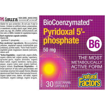 BioCoenzymated® Pyridoxal 5'-phosphate 50 mg 30 vcap, Natural Factors
