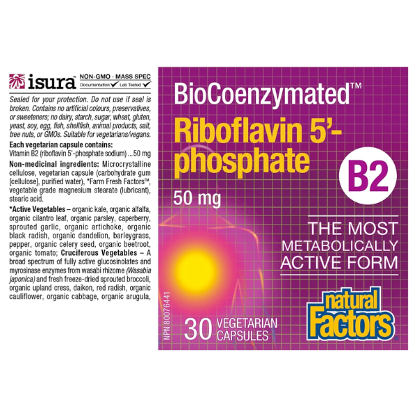 BioCoenzymated® Piridoxal 5'-fosfato 50 mg 30 vcap, Natural Factors