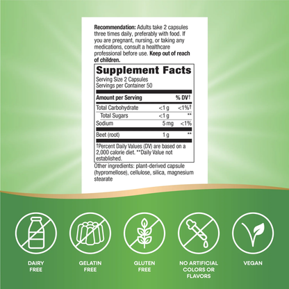 Betabel - Raíz - 1,000mg - 100 Cápsulas Veganas