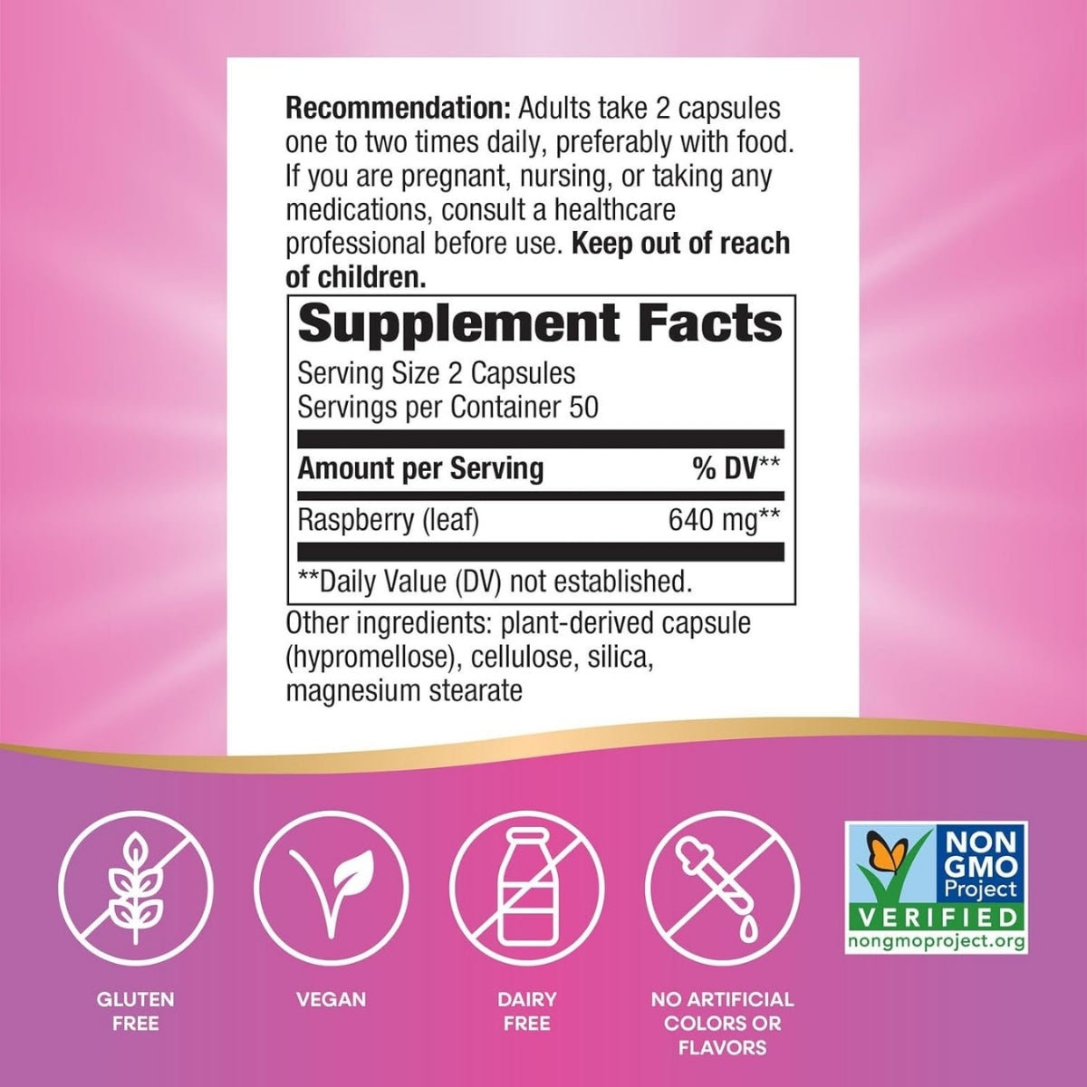 Hoja de Frambuesa, 640mg (100 veg caps) Salud Femenina, Nature's Way