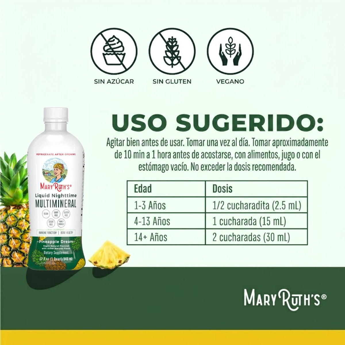 Multimineral Nocturno, Piña, (32 fl oz/946ml), Mary Ruth´s