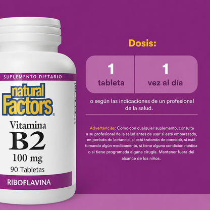 B2 Riboflavina 100 mg 90 tab, Natural Factors