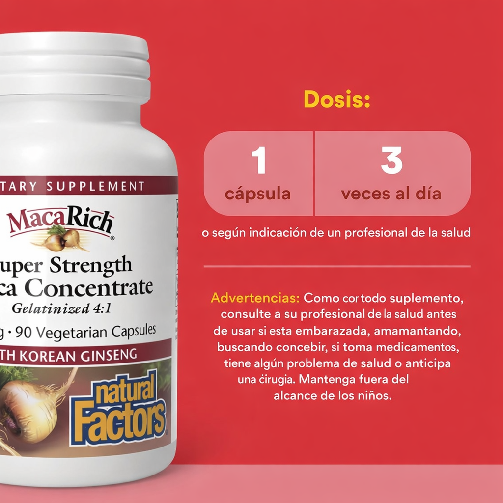 MacaRich® Concentrado de Maca Súper Fuerte 500 mg Organic 90 vcap, Natural Factors