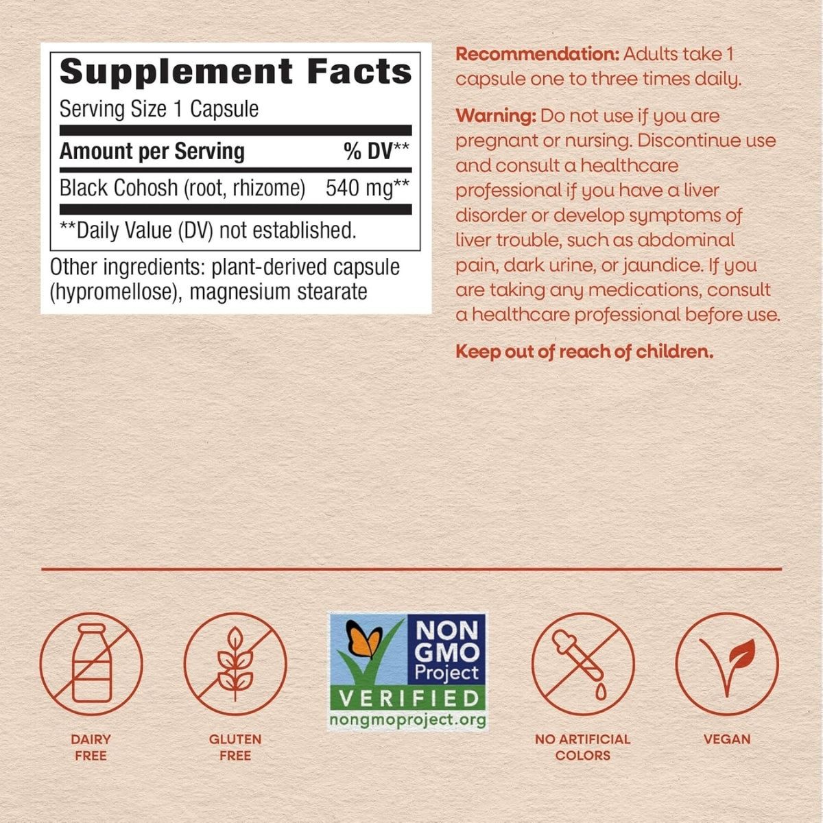 Raiz De Cohosh Negro 540 mg (180 veg caps), Nature's Way