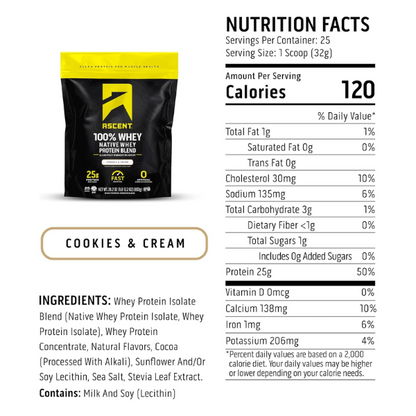 Proteína Sabor Cookies and Cream (1 lb / 800 g), Ascent