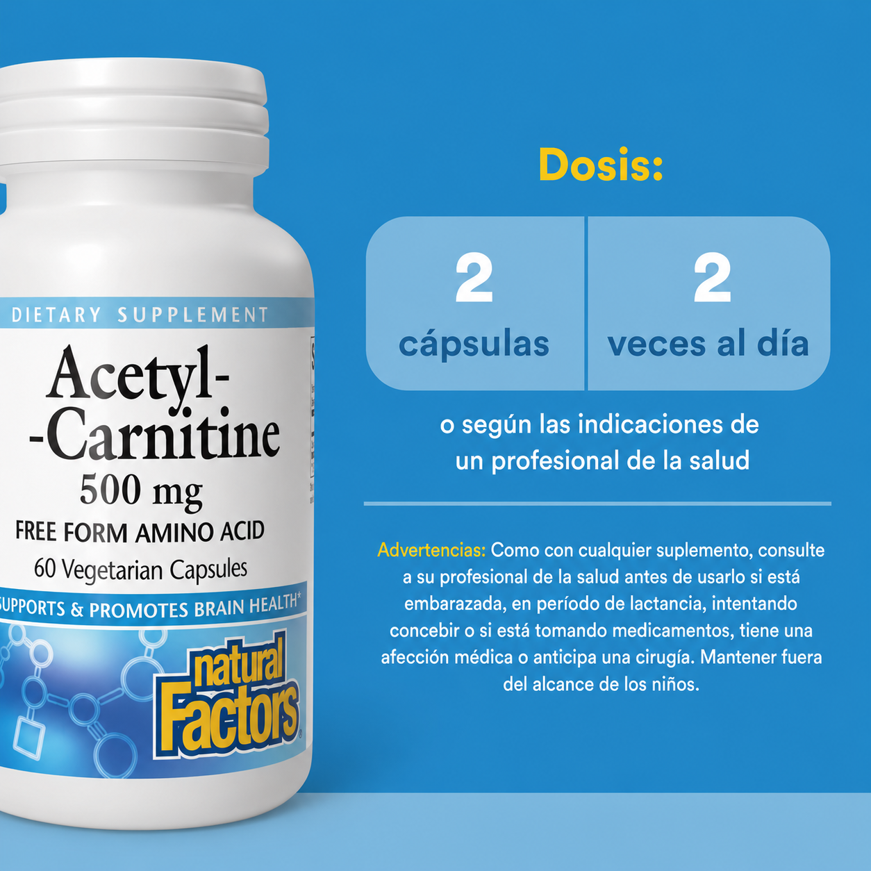 Acetil-L-Carnitina 500 mg 60 vcap, Natural Factors