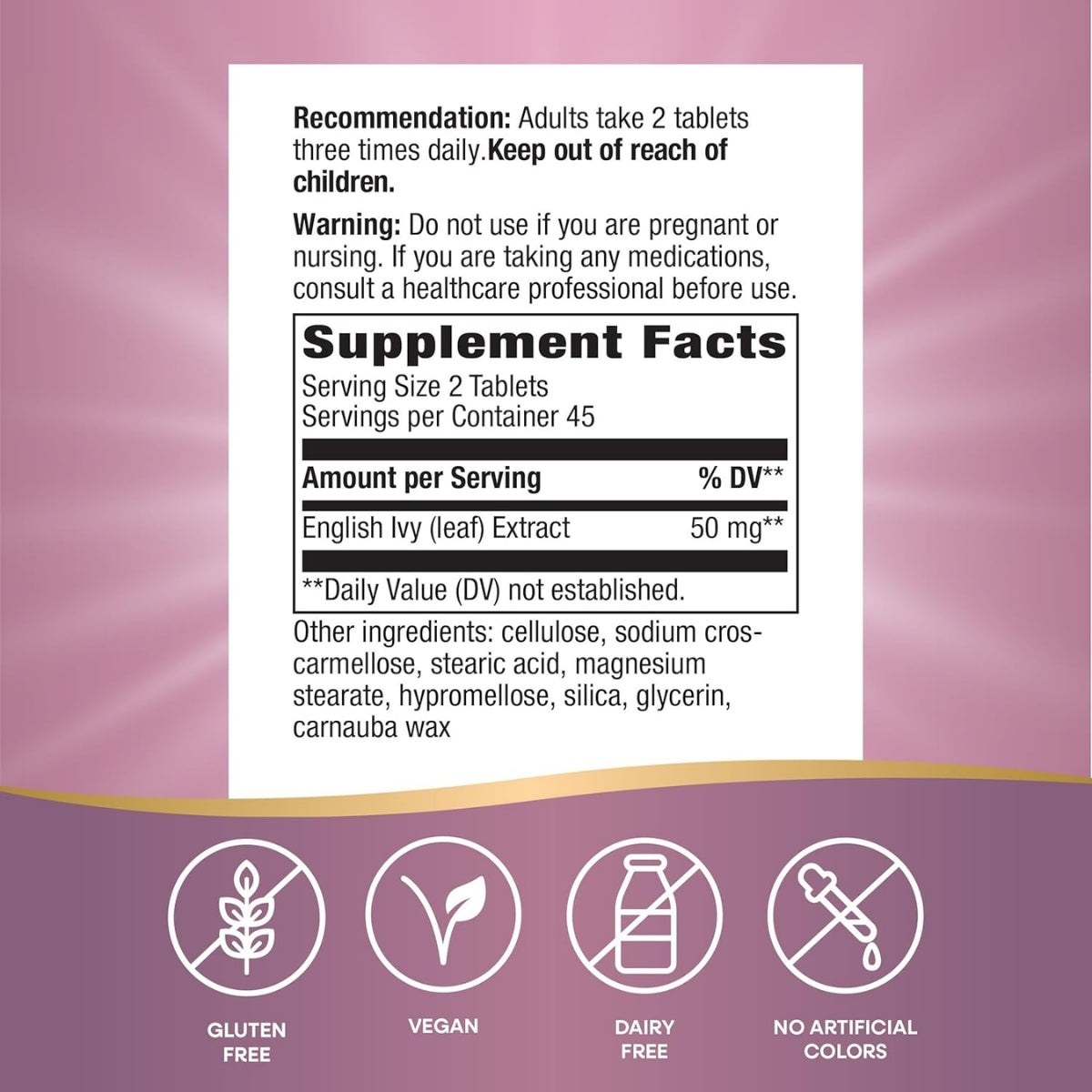 Hiedra Inglesa - Extracto - 50mg - 90 Tabletas Veganas