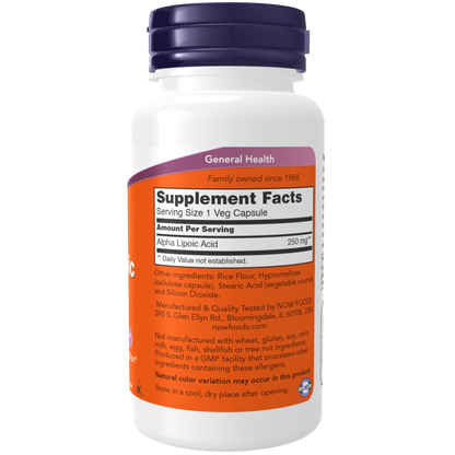 Ácido Alfa Lipoico 250 mg (60 Veg Caps)/ Alpha Lipoic Acid 250 mg