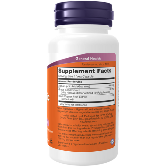 Ácido alfa lipoico 600 mg (60 VCAPS) /Alpha Lipoic Acid, 600mg