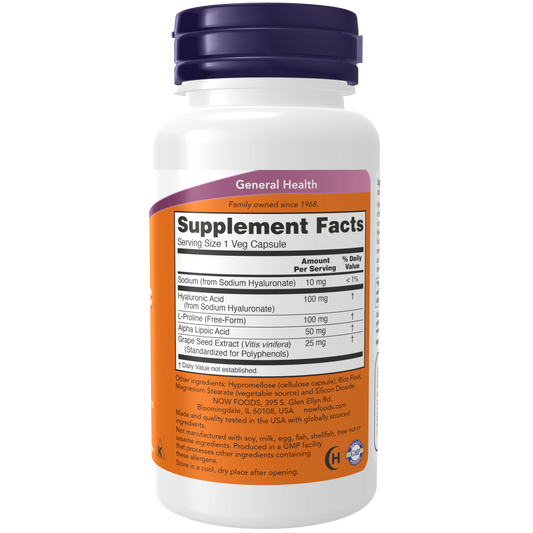 Ácido Hialurónico 50 mg Cápsulas Vegetales / Hyaluronic Acid 50 mg Veg Capsules