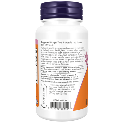 Ácido Hialurónico 50 mg Cápsulas Vegetales / Hyaluronic Acid 50 mg Veg Capsules