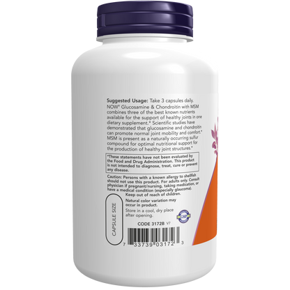 Glucosamina 1.1g y Condroitina 1.2g con MSM (180 Veg Caps) /Glucosamine & Chondroitin with MSM