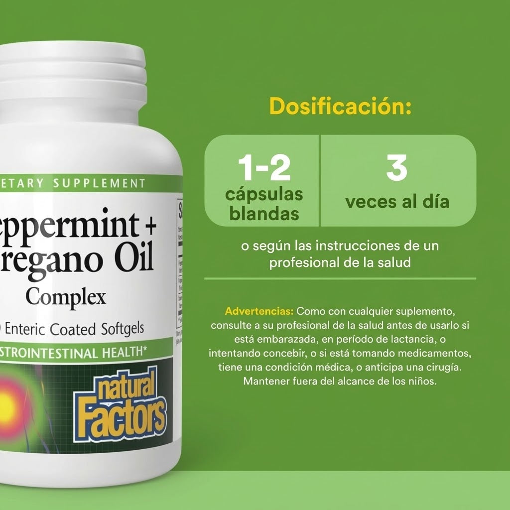 Menta + Oregano Aceite Entérico 60 sg, Natural Factors