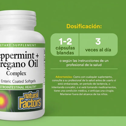 Menta + Oregano Aceite Entérico 60 sg, Natural Factors