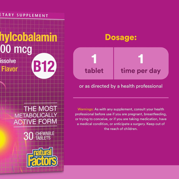 B12 Metilcobalamina 10,000 mcg Masticable 30 tab, Natural Factors