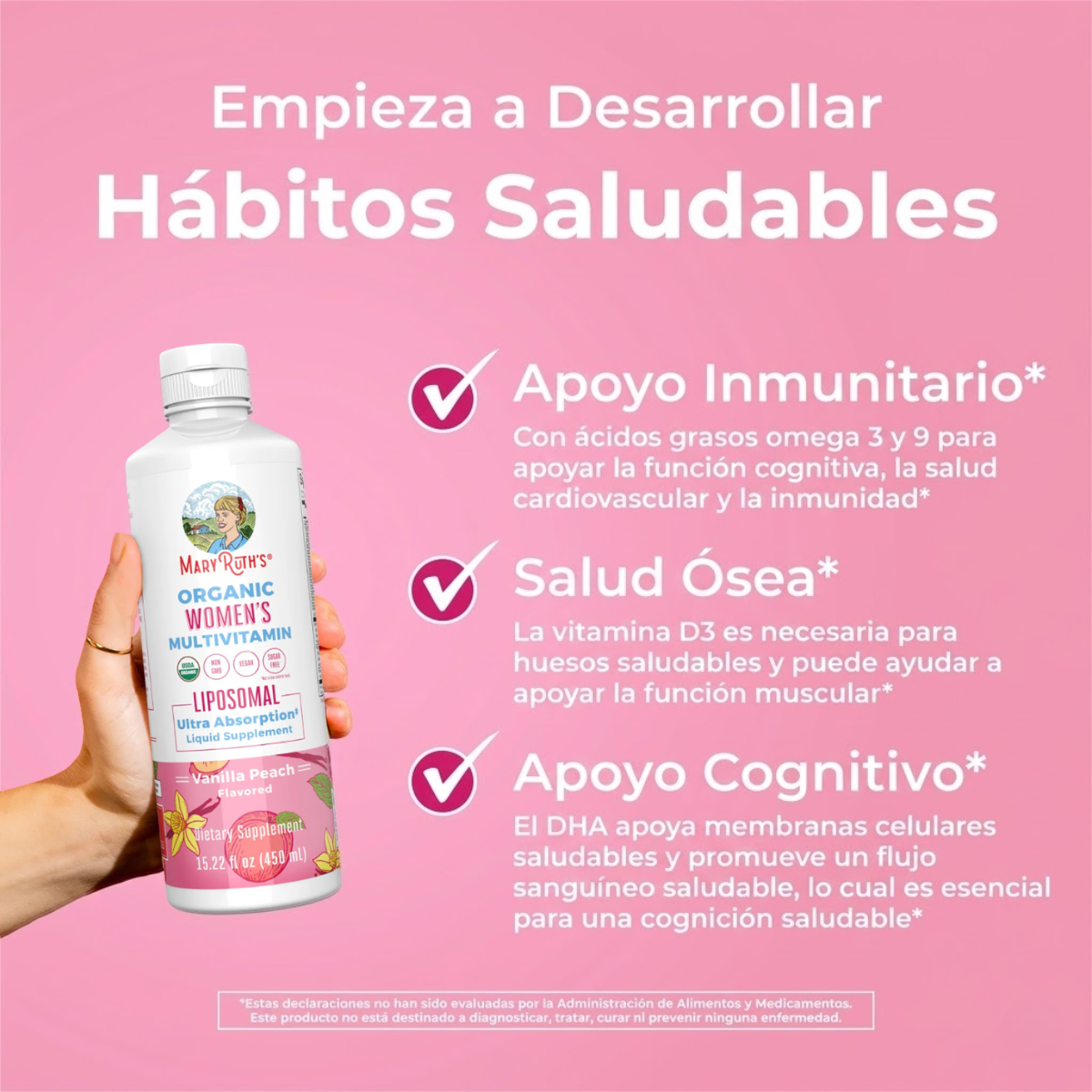 Multivitamínico Liposomal para Mujeres, Vainilla Durazno, Org, (15.22 fl oz/ 450ml), Mary Ruth´s