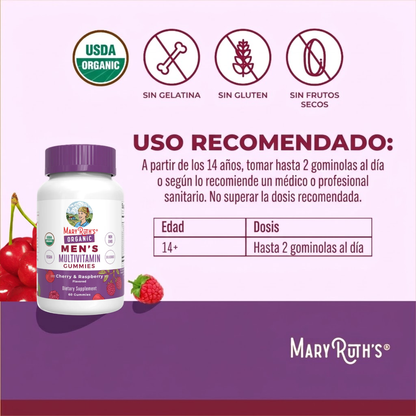 Multivitaminico orgánico para hombres (60gomitas) / Men's Multivitamin Gummies, Cherry & Raspberry, Org, (60ct)