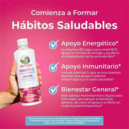 Multivitamínico Liposomal para Mujer 40+ , Vainilla Melocotón, (15.22 oz/450ml), Mary Ruth´s