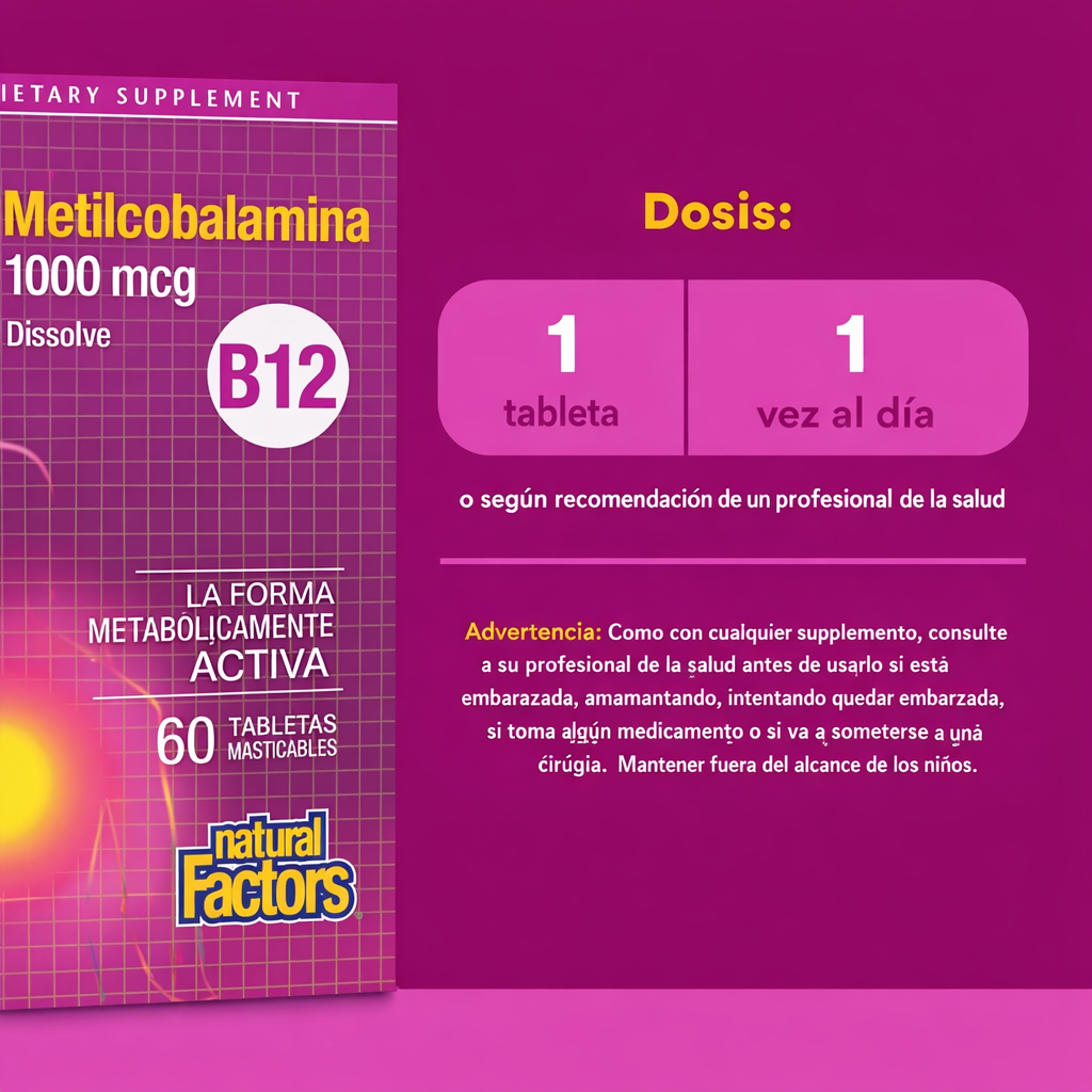 B12 Metilcobalamina 5,000 mcg Masticable 60 tab, Natural Factors