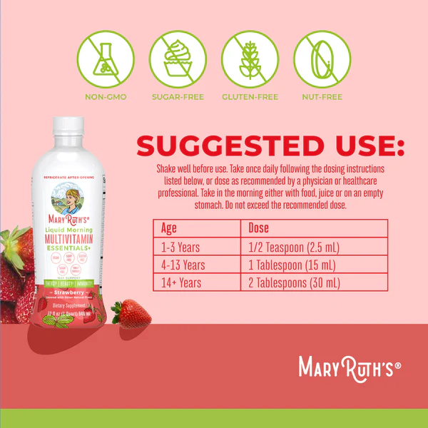 Multivitaminico Matutino Essentials+ Sabor Fresa (887 ml), Mary Ruth's