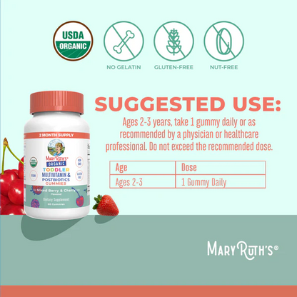 Multivitamínico y Postbiótico para Infantes, Bayas Mixtas y Cereza (60 gomitas), Mary Ruth´s